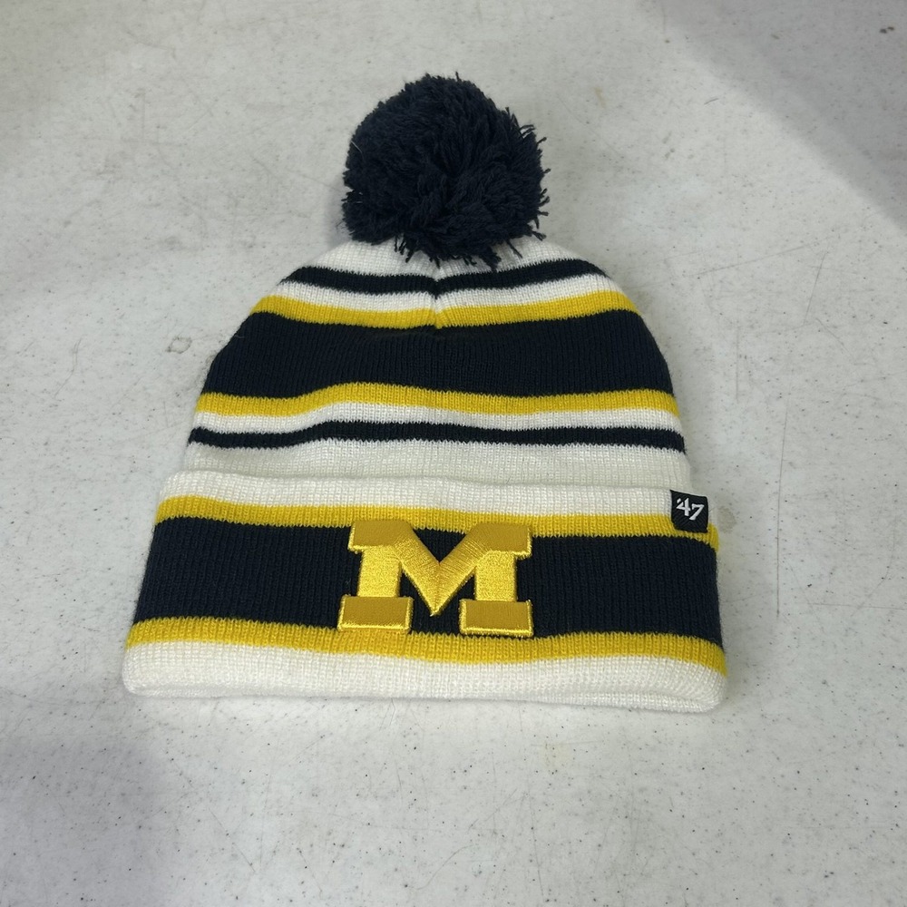 47 Brand Michigan Wolverines Kids Beanie Hat Stripling Cuff Knit Navy White